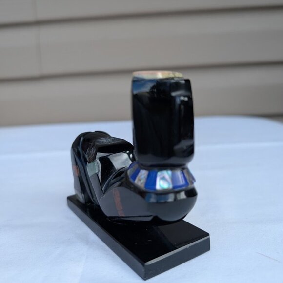 Carved Obsidian Inlayed with Semi  Precious Stones Mayan Figure - Picture 4 of 10